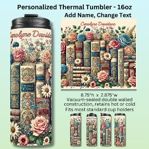 Termo Agregar nombre Libros y Flores Vintage