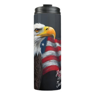 Termo Águila calva con bandera americana arte del 4 de j