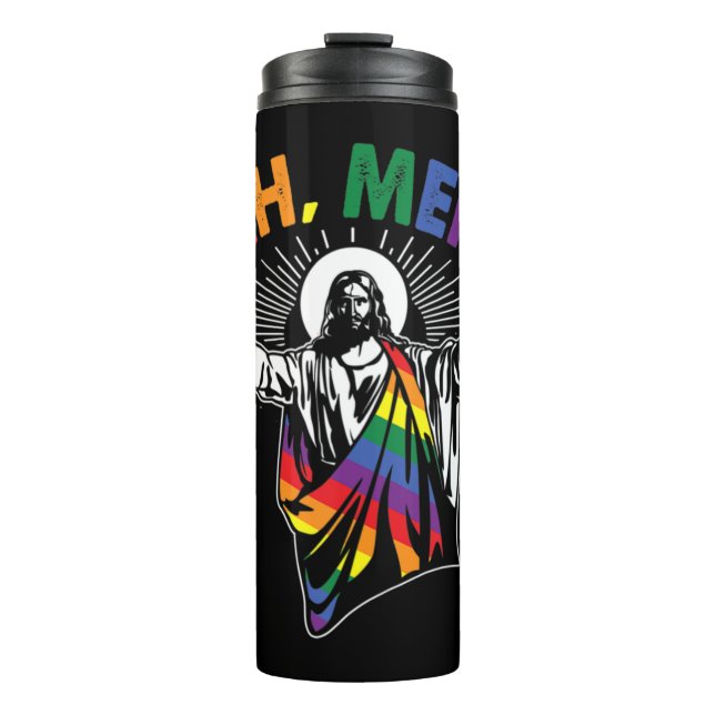 Termo Ah Men Funny Orgullo Gay LGBT Jesús Bandera Arcoir (Anverso)