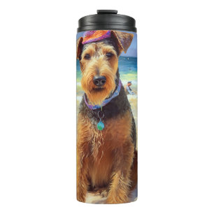 Termo Airedale en la playa, regalo de verano para amante