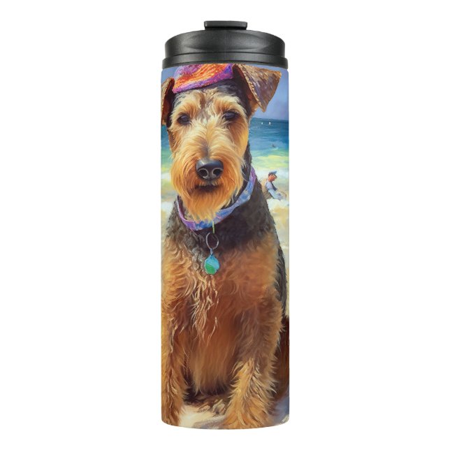 Termo Airedale on Beach, regalo de verano para los amant (Anverso)