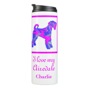 Termo Airedale Terrier Dog Pink & Blue Silhouette