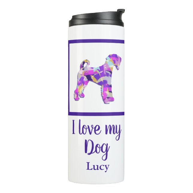 Termo Airedale Terrier Dog Silhouette Púrpura Y&B (Rotado hacia la izquierda)