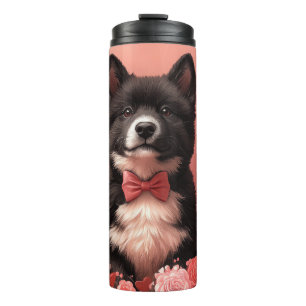 Termo Akita Americano con Rosas - Día de San Valentín