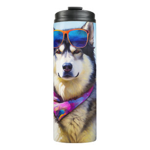 Termo Alaska Malamute en la playa, regalo de verano