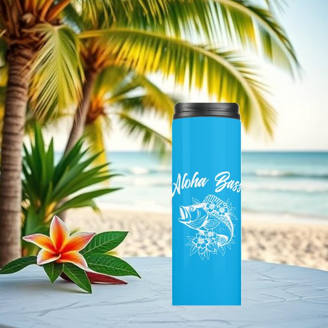 Termo Aloha Bass-Hawaii Light Blue (Aloha Bass Bass Fish Hawaiian Tropical Flowers Fisherman Trend Fish Thermal Tumbler Light Blue)