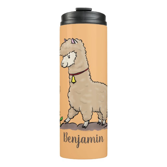 Termo Alpaca feliz con personalizado de mariposa (Anverso)
