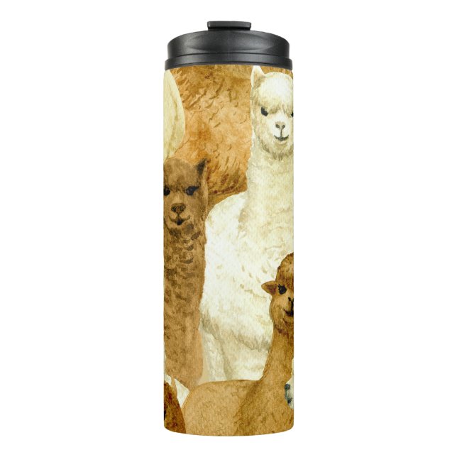 Termo Alpacas acuarela, fondo dibujado a mano sin inconv (Anverso)
