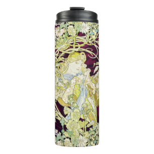Termo Alphonse Mucha Mujer con margarita Arte Nouveau Ar