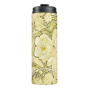 Termo Alphonse Mucha Peonías Patrón Floral Art Nouveau