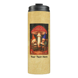 Termo Amanita Mushroom y Gnomes