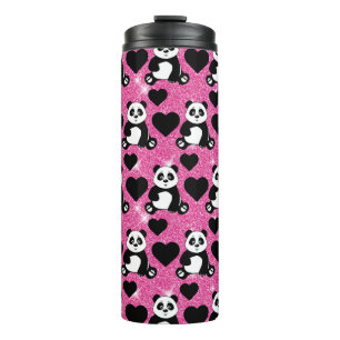 Termo Amante de osos panda Corazones negros purpurina ro