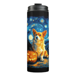 Termo Amantes de Corgi Pintura de la noche estrellada de