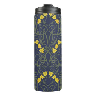 Termo Amarillo Art Nouveau Narcisos y Tallos Azul