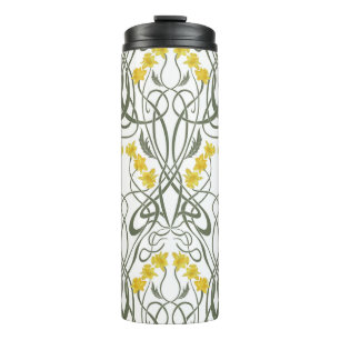 Termo Amarillo Art Nouveau Narcisos y Tallos Blanco