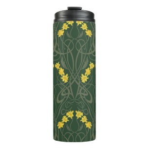 Termo Amarillo Art Nouveau Narcisos y Tallos Verdes
