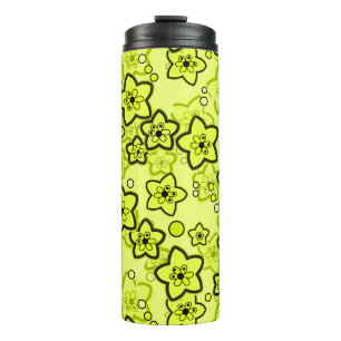 Termo Amarillo con patrón floral de neón brillante negro