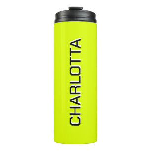 Termo Amarillo Neón Negro Elegante Mínimo Personalizado