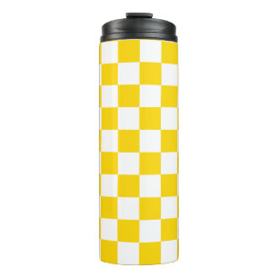 Termo Amarillo Vibrante y Cuadros de Ajedrez Retro Blanc