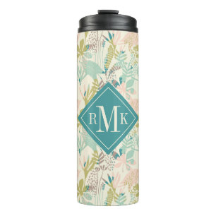 Termo Añada su estampado de flores moderno del monograma