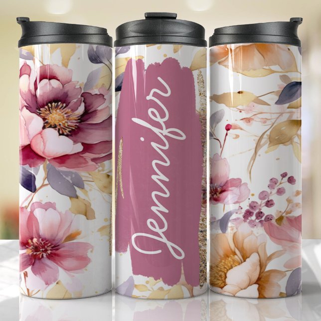 Termo Añadir nombre a regalo de Personalizado morado flo (Floral Personalized Tumbler)