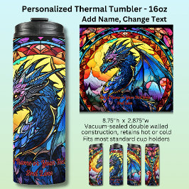 Termo Añadir nombre o texto, dragón de vidrio manchado