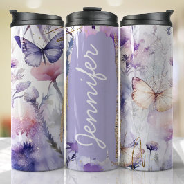 Termo Añadir nombre Personalizado de mariposa púrpura