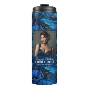 Termo Anémonas Azules Flor Cumpleaños Adulto Personaliza