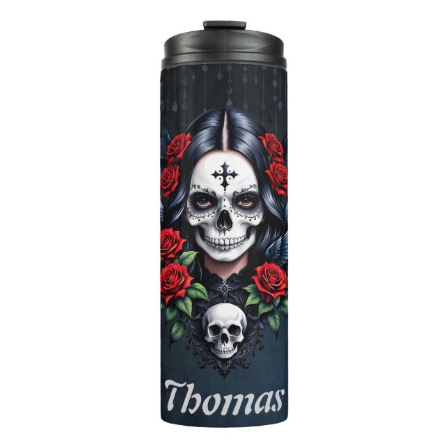 Termo Ángel del cráneo de azúcar con Rosas. (Anverso)