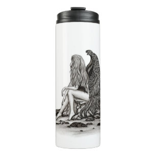 Termo Ángel, perdido en el pensamiento, diseño blanco y 