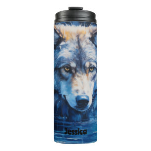 Termo Animal de color de agua moderna Winter Wolf person