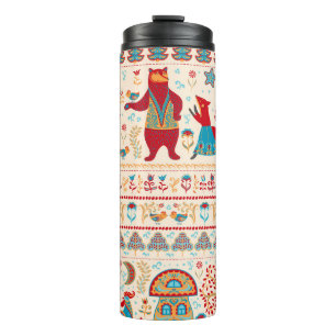 Termo Animales del bosque lechero: fondo beige