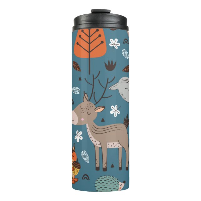 Termo Animales forestales, azul, estilo escandinavo (Anverso)