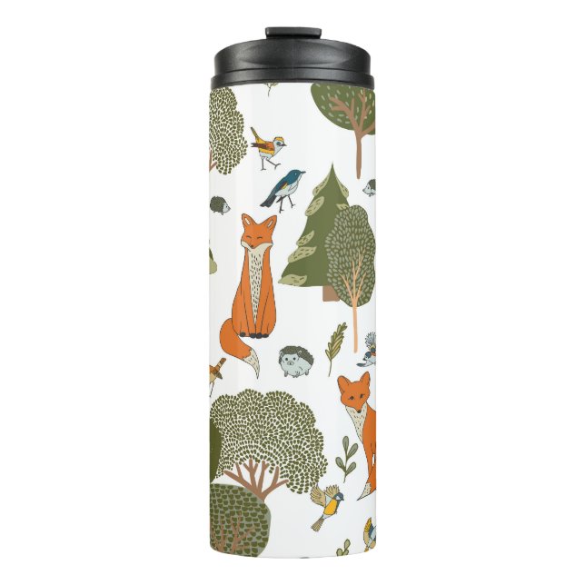 Termo Animales forestales: zorros, patrón de aves (Anverso)