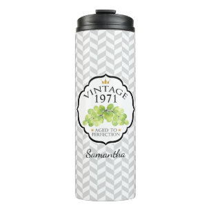 Termo Año de nacimiento vintage con uvas blancas