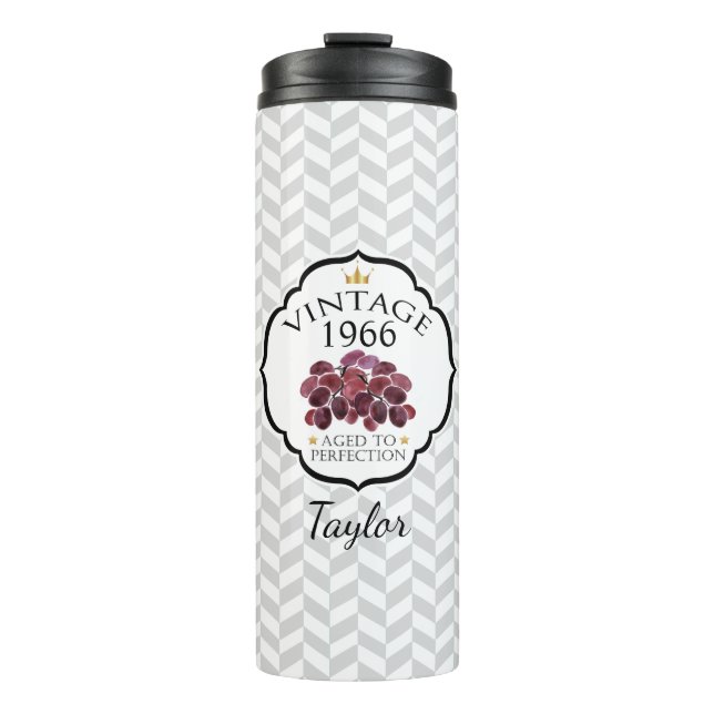 Termo Año de nacimiento vintage con uvas rojas (Anverso)