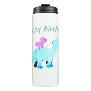 Termo Anuncio de cumpleaños de dinosaurio con acuarela a
