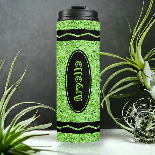 Termo Apple Green Glitter Crayon Hot Drink Name Tumbler (Subido por el creador)
