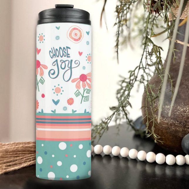 Termo Aqua rosa floral inspiradora elige cita de alegría (Subido por el creador)