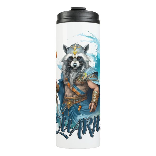 Termo Aquarius, mapache, signo de zodiaco, rey del mar (Anverso)