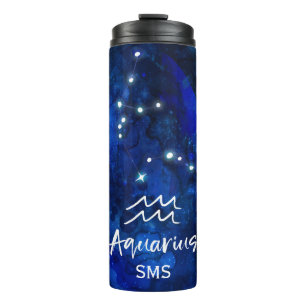 Termo Aquarius Zodiac Constelación Azul Galaxia Monogram