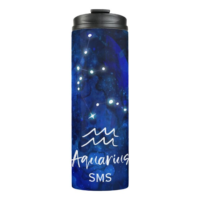 Termo Aquarius Zodiac Constelación Azul Galaxia Monogram (Anverso)