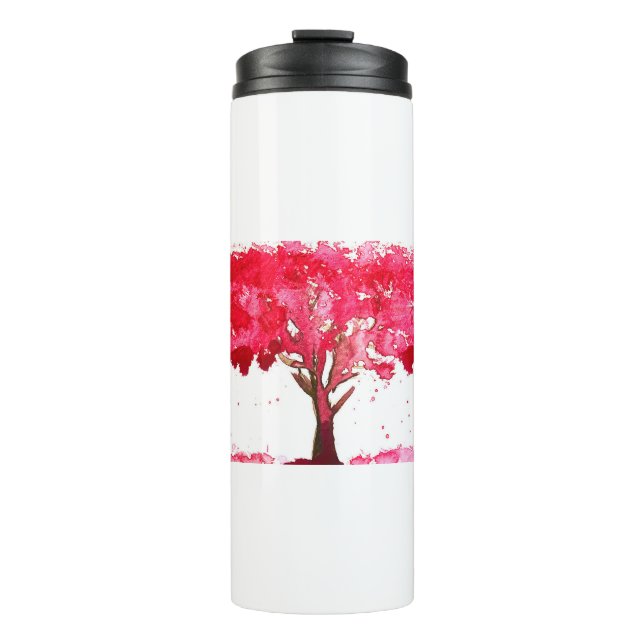 Termo Árbol de flores de cerezo rosa acuarela sakura (Anverso)