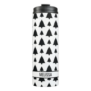 Termo Árbol de Navidad de Abeto Negro y Blanco Patrón y