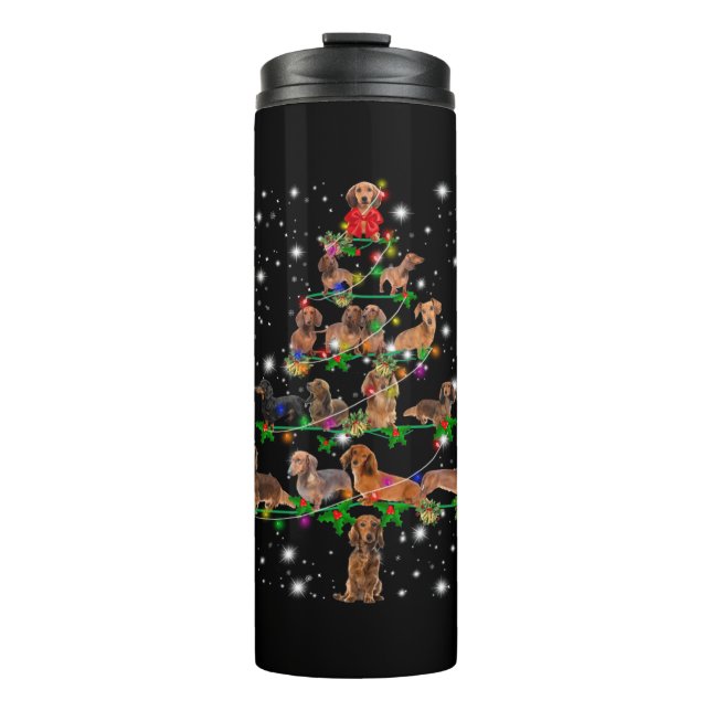 Termo Árbol De Navidad De Dachshund Cubierto Con Lámpara (Anverso)
