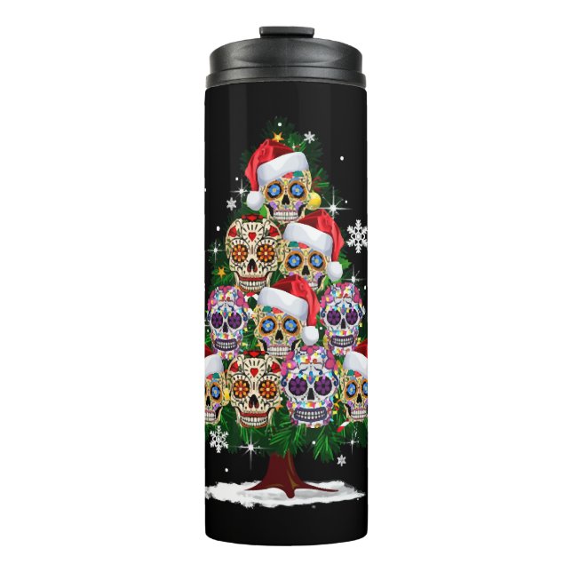 Termo Árbol de Navidad Flor Mexicana Azúcar Skull Santa  (Anverso)