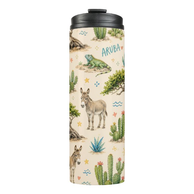 Termo árbol divi de Aruba, burro, iguana, cactus (Anverso)