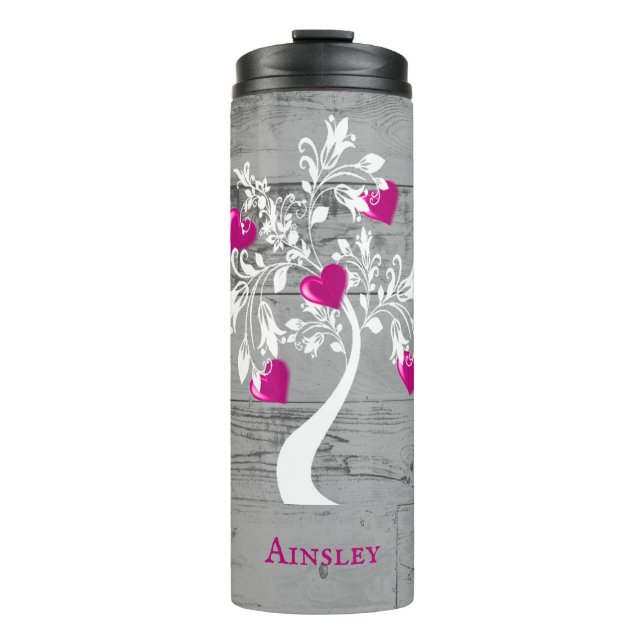 Termo Árbol magenta de corazones personalizados (Anverso)
