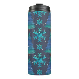 TERMO ÁRBOLES DE INVIERNO AZULES Y VERDES Y SNOWFLAKES D