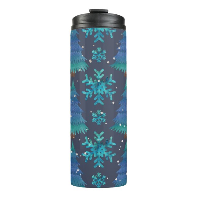 TERMO ÁRBOLES DE INVIERNO AZULES Y VERDES Y SNOWFLAKES D (Anverso)